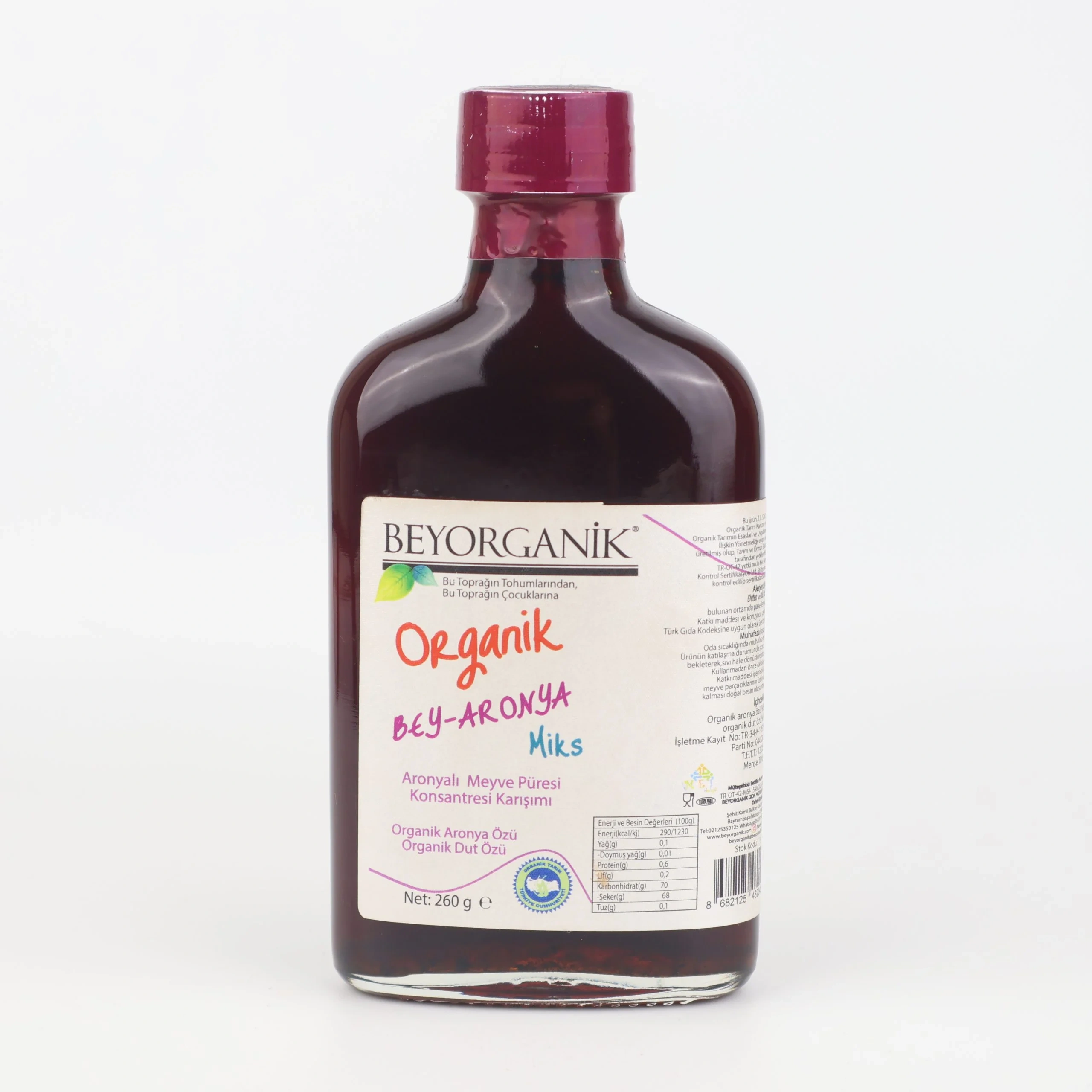 BEY ARONYA MIX 260 GR Organik Bey Aronya Mix gerçek meyve parçacıklı 260 gr