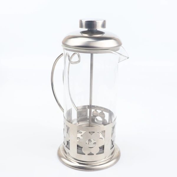 Metal detaylı şeffaf cam French Press