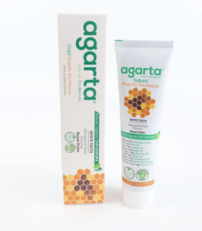 Agarta Doğal Propolis Diş Macunu kutu ve tüp ambalaj