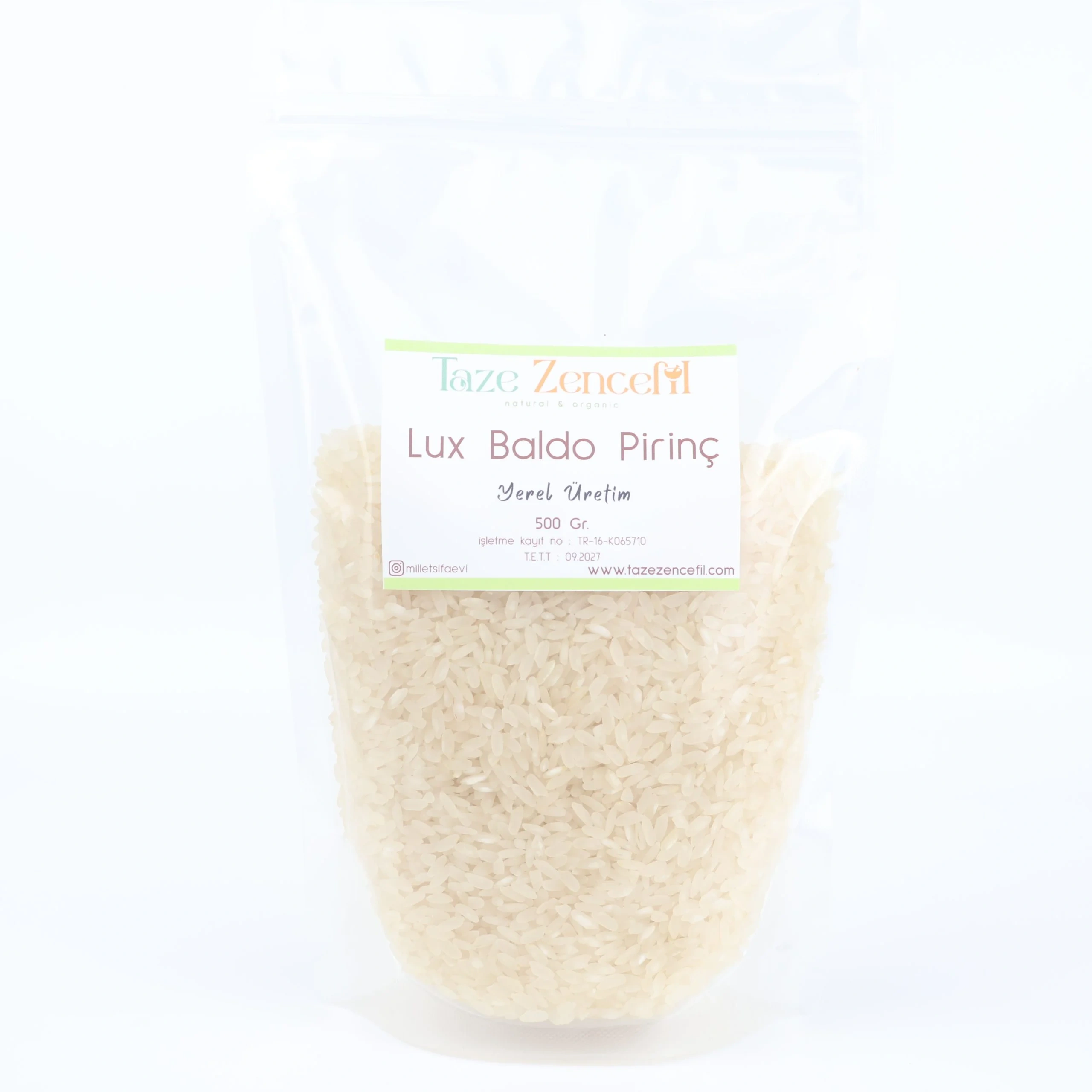 Lux Baldo Pirinç 500 Gr Şeffaf doypack ambalajda Lux Baldo Pirinç 500 gr